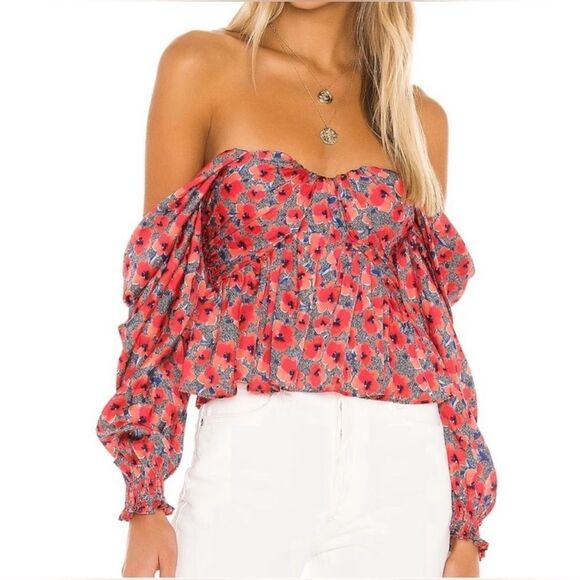 REVOLVE Burna Blouse in Red Poppy Floral House of Harlow 1960 Sz XXS - Picture 2 of 8